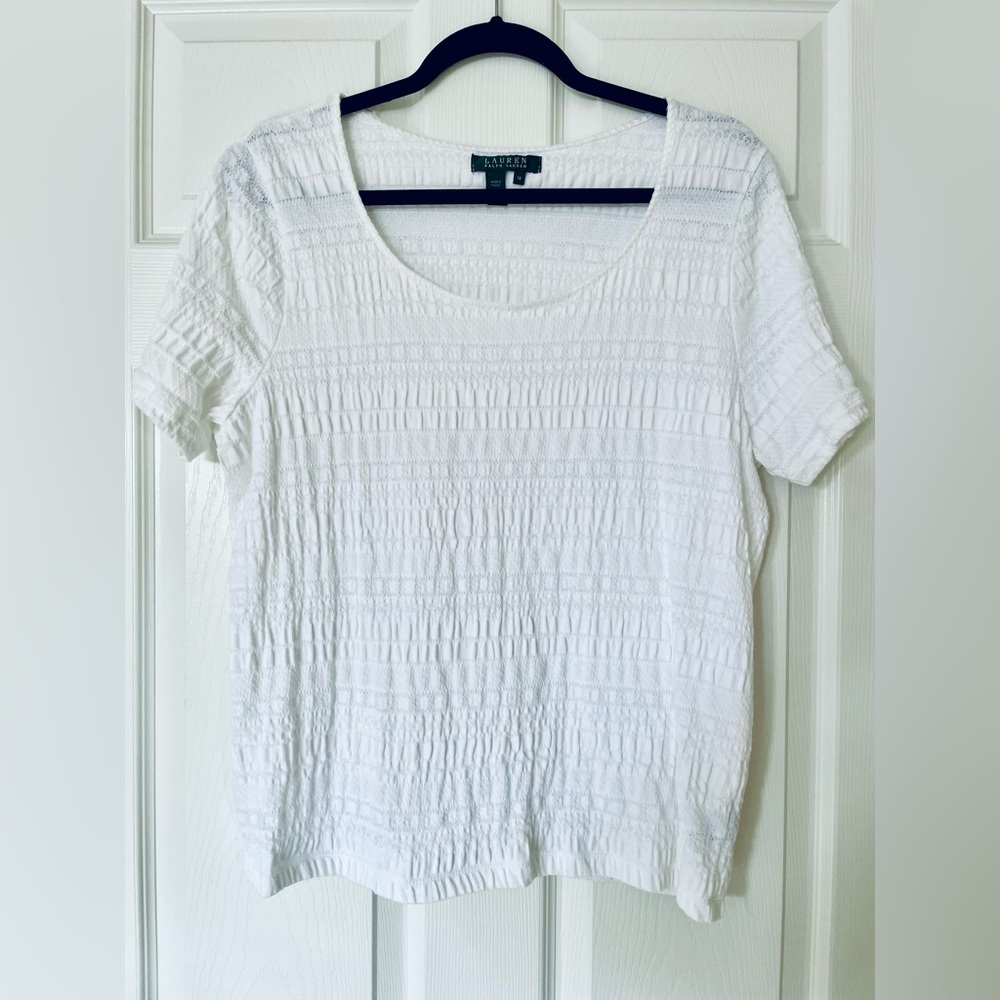 🤍 Lauren Ralph Lauren Textured White Scoop-Neck Top 🤍